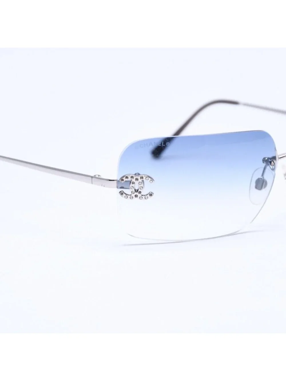 Chanel Rimless Sunglasses Rhinestone CC Logo Eyewear